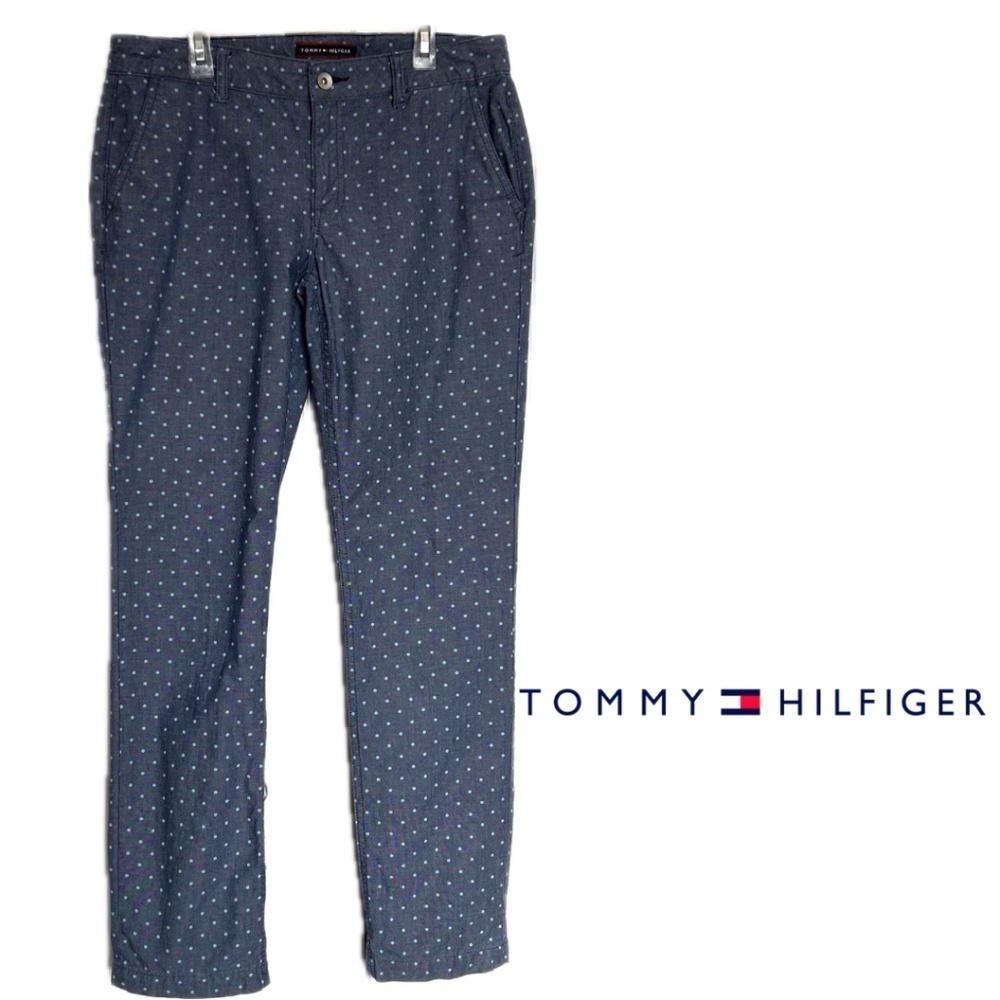 Tommy Hilfiger Cotton Chambray Pants with Blue Polka Dots Size 6